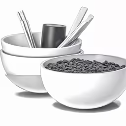 this drawing is of three bowls with different items in it