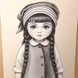 the drawing depicts a girl with braids