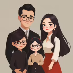 a family portrait with glasses and an asian woman