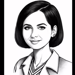 a black and white photo of an attractive woman in business attire