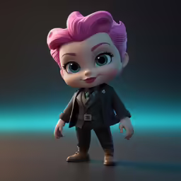 an animation figure dressed in pink and brown hair
