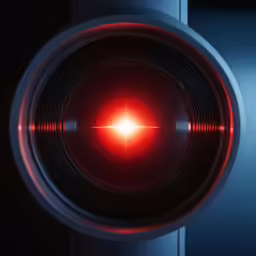 the red light on a circular camera lens