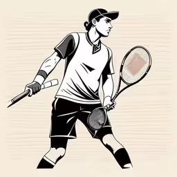 a drawing of a tennis player with rackets,a drawing of a tennis player holding a racquet,black and white tennis player with racket holding a ball,a female tennis player holding a racket on a white background,a man holding a tennis racquet on a white background