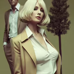 man and woman in a business suit with blonde hair