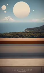a painting of a landscape on a bench with a view