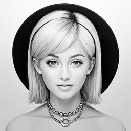 a black and white photo of a woman with blonde hair