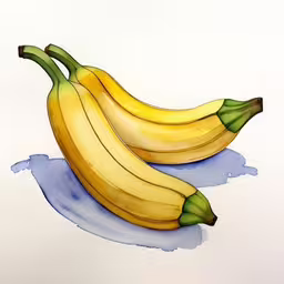 an artisticly colored illustration of three bananas,a drawing of three bananas, one yellow and the other green