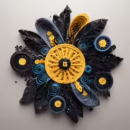 a paper work showing a flower design with lots of wheels