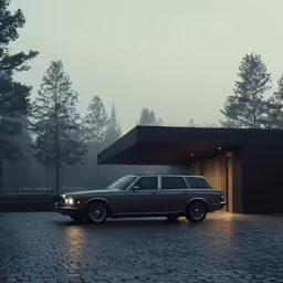 a range rover sits outside a building on cobblestone walkway