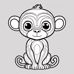 a coloring page of a monkey with big eyes,a monkey on the floor coloring page