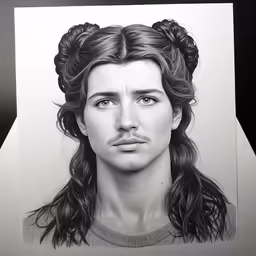 a drawing of a young man with long hair