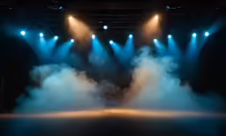 fog in front of empty stage lights, with blue lighting