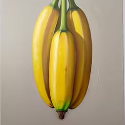 three bananas on a brown background with green tips