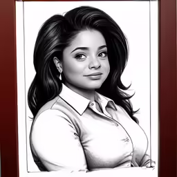 a penciled photo of a young woman