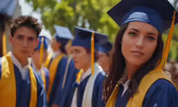 a group of college graduates standing together in line