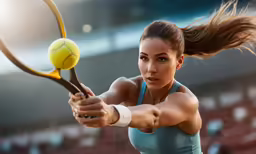 a woman hitting a tennis ball with a tennis racket