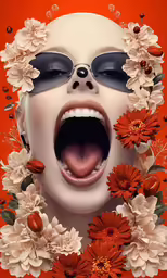 a female with lots of flowers all around her