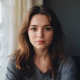 an older woman sits and stares into the camera