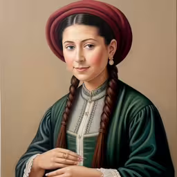 an oil painting of a woman in green dress