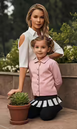 a young girl with her hands in a flower pot