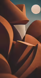 close - up of a large sculpture with the moon in the sky above it