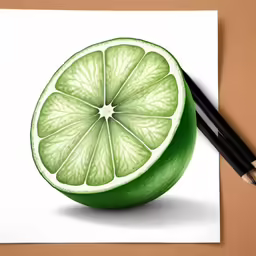 a lime cut in half on top of a paper