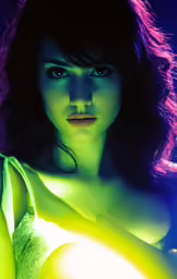 a woman in a bra with bright lights