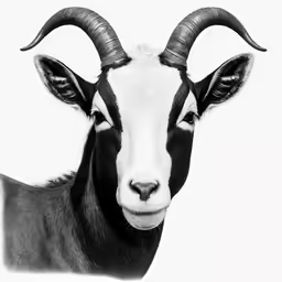 a goat with large horns is standing near to each other