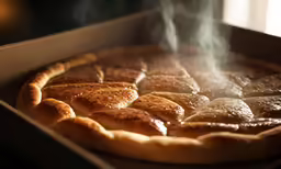 a pizza that is baking in the oven