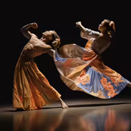 two dancers in colorful flowing dress perform