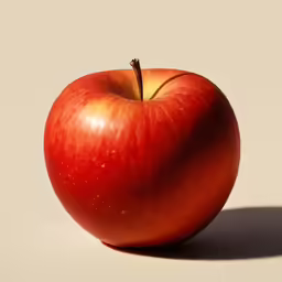 an apple casting a shadow on a neutral backdrop
