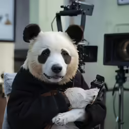 an animal that is holding a camera in his hand