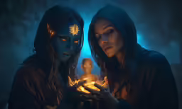 two young women who are holding something in their hands