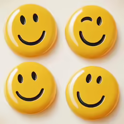 four happy buttons sitting side by side