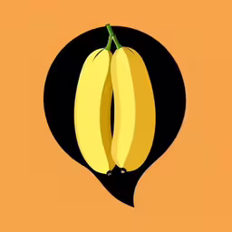 two bananas on black circle above orange background