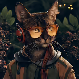 an image of a cat with sunglasses and headphones