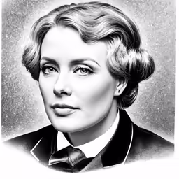 a woman in a suit and tie is shown in black and white