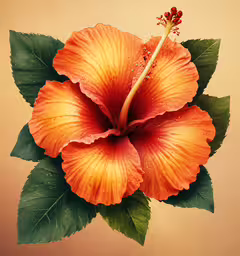 an orange flower with green leaves in the foreground,a picture of a orange flower on a brown background