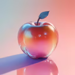 an apple shaped glass object with a leaf on top