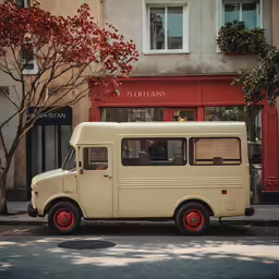 a small van parked next to a building