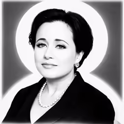 a portrait of a woman wearing a pearl necklace