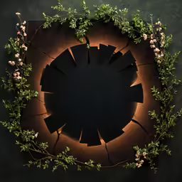 the light has plants around it that are arranged to form a heart
