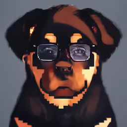 a dog with glasses, and it looks like a pixelated animal