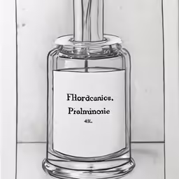the drawing shows a clear bottle with pink flowers in it