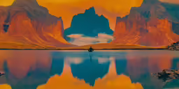 a colorful photo of a lone person fishing