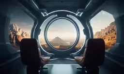a view from the spaceship of some mountains and rocks