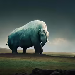 the large animal is walking along the field