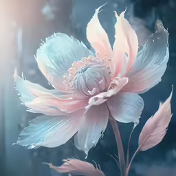 a pink flower with green stems and a pink leaf