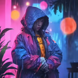a man wearing a raincoat and rubber gloves