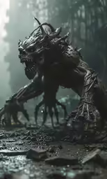 a close up of a creature in the woods